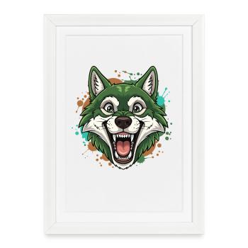 Loup vert avec des taches de peinture - Affiche encadrée (27 × 37 cm) - blanc - Devant
