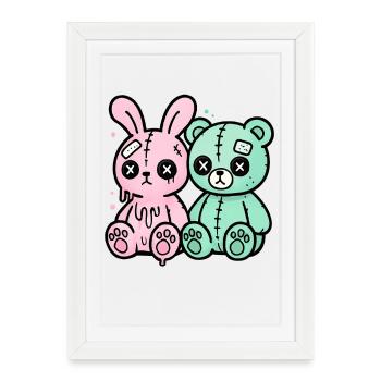Poupée animale d’horreur Gothique Gothique Weirdcore - Affiche encadrée (27 × 37 cm) - blanc - Devant