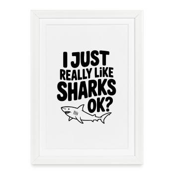 I Just Really Like Sharks Ok? - Framed poster (27 × 37 cm) - white - Front