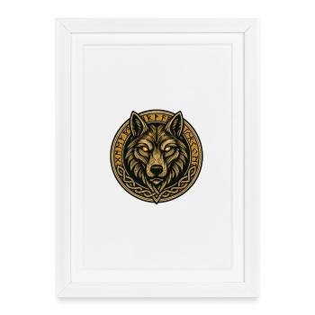Médaillon de loup avec anneau runique - Affiche encadrée (27 × 37 cm) - blanc - Devant