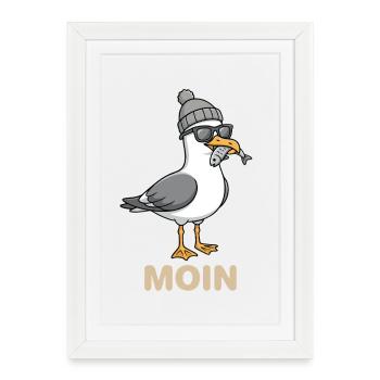 Moin seagull bird with cap and fish in mouth seagulls - Framed poster (27 × 37 cm) - white - Front
