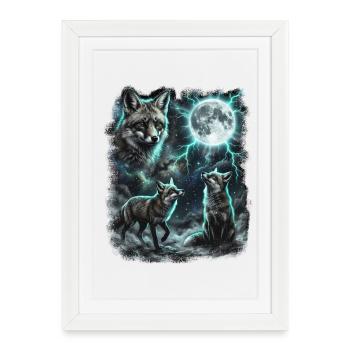 THREE Wild Foxes with Moon Wildlife Designs - Framed poster (27 × 37 cm) - white - Front