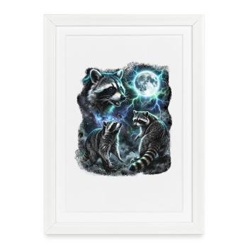 THREE Wild Raccoons with Moon Wildlife Designs - Framed poster (27 × 37 cm) - white - Front