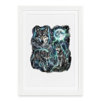 THREE Wild Wolves with Moon Wildlife Designs - Framed poster (27 × 37 cm) - white - Front