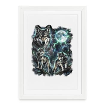 THREE Wild Wolves with Moon Wildlife Designs - Framed poster (27 × 37 cm) - white - Front