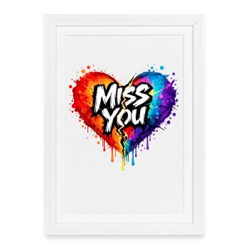 Tu manques Heart Broken Art Art néon de rue Art - Affiche encadrée (27 × 37 cm) - blanc - Devant