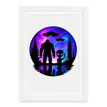 Alien Bigfoot UFO Sasquatch Believers Spaceship - Framed poster (27 × 37 cm) - white - Front
