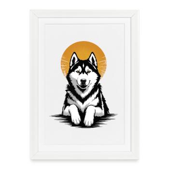 Dog Husky Siberian Retro Sun Dog Portrait - Framed poster (27 × 37 cm) - white - Front
