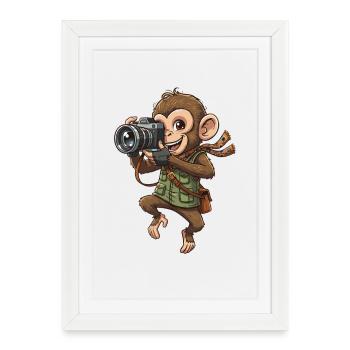 Singe Photo Aventureux - Affiche encadrée (27 × 37 cm) - blanc - Devant