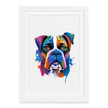 Portrait du chien boxer peinture à l’huile vibrante - Affiche encadrée (27 × 37 cm) - blanc - Devant