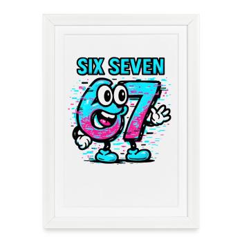 Six Seven 67 Meme Glitch Mascotte Italian Brainrot - Affiche encadrée (27 × 37 cm) - blanc - Devant