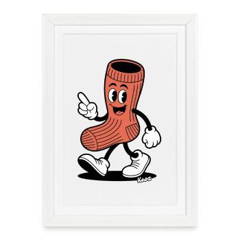 Socks Hero Cartoon in Retro Look - Framed poster (27 × 37 cm) - white - Front