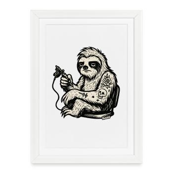 Paresseux tatoué avec une rose crâne - Affiche encadrée (27 × 37 cm) - blanc - Devant