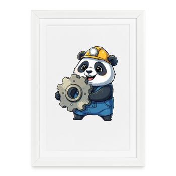 Panda Construction Worker with Gear - Framed poster (27 × 37 cm) - white - Front