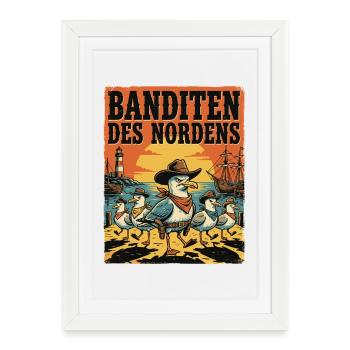 Banditen des Nordens Möwen Fischbrötchen Diebe - Gerahmtes Poster (27 × 37 cm) - Weiß - Vorne
