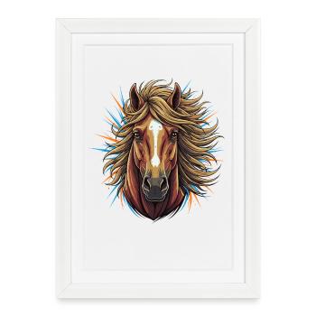 Pferdekopf Neon-Explosion - Gerahmtes Poster (27 × 37 cm) - Weiß - Vorne