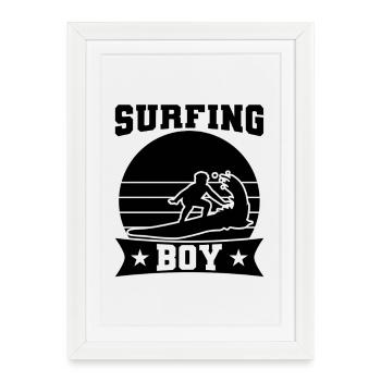 Surfing Boy - Affiche encadrée (27 × 37 cm) - blanc - Devant