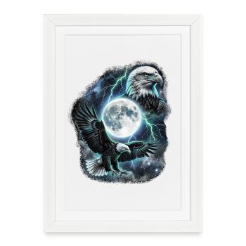 Deux aigles sauvages avec des motifs de faune lunaire - Affiche encadrée (27 × 37 cm) - blanc - Devant