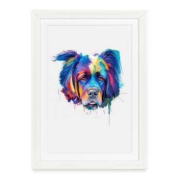 Mastiff Dog Portrait Vibrant Oil Painting Art - Framed poster (27 × 37 cm) - white - Front