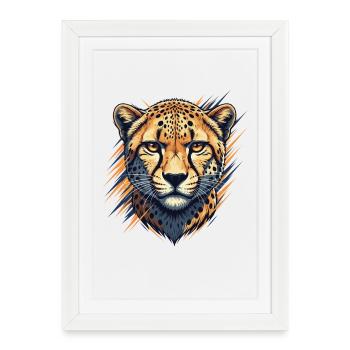 Cheetah Head Neon Brush Style - Framed poster (27 × 37 cm) - white - Front