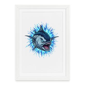 Poisson bleu des profondeurs avec choc énergétique - Affiche encadrée (27 × 37 cm) - blanc - Devant