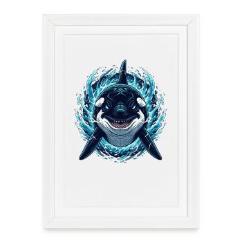 Orca in Lightning – Ocean Orca Illustration - Framed poster (27 × 37 cm) - white - Front