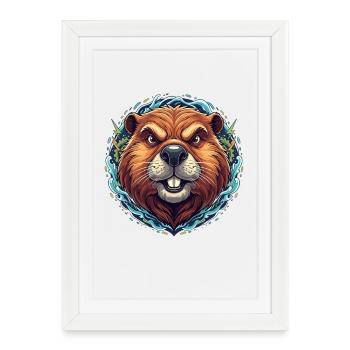 Glowing beaver in the neon ring - Framed poster (27 × 37 cm) - white - Front