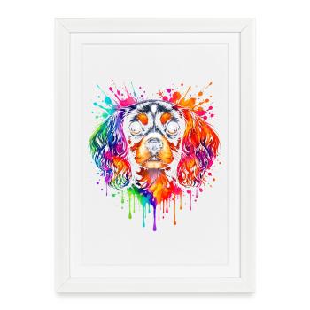 Le roi chevalier Charles | Pop Art pour les épagneules - Affiche encadrée (27 × 37 cm) - blanc - Devant