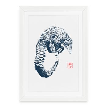 Pangolin avec le tampon de kanji - Affiche encadrée (27 × 37 cm) - blanc - Devant