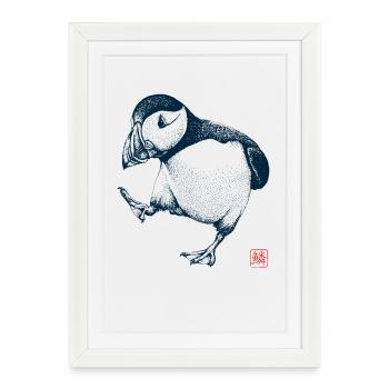 Macareux avec tampon de kanji - Affiche encadrée (27 × 37 cm) - blanc - Devant