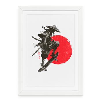 Silhouette eines Samurai-Skaters mit roter Sonne - Gerahmtes Poster (27 × 37 cm) - Weiß - Vorne