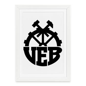 Logo VEB - Insigne de la RDA (couleur changeable) - Affiche encadrée (27 × 37 cm) - blanc - Devant