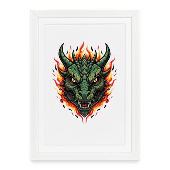 Flames Dragon Head Fire Illustration - Framed poster (27 × 37 cm) - white - Front
