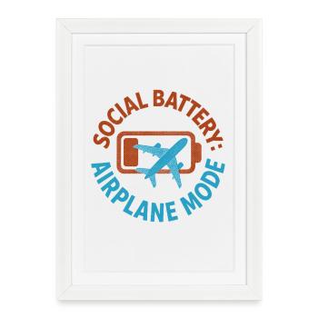 Batterie sociale vide | Introverti voyageur - Affiche encadrée (27 × 37 cm) - blanc - Devant