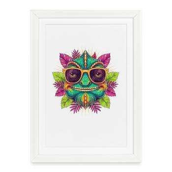 Dino tropical avec lunettes de soleil - Affiche encadrée (27 × 37 cm) - blanc - Devant