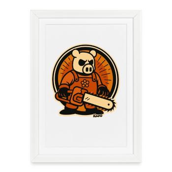 Lumberjack Pig with Chainsaw - Framed poster (27 × 37 cm) - white - Front