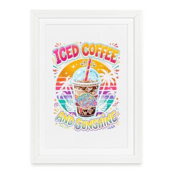 Café glacé et soleil - Affiche encadrée (27 × 37 cm) - blanc - Devant