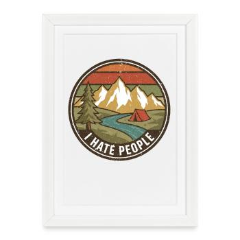 Randonnée Camping, Randonnée en plein air, Montagne nature - Affiche encadrée (27 × 37 cm) - blanc - Devant