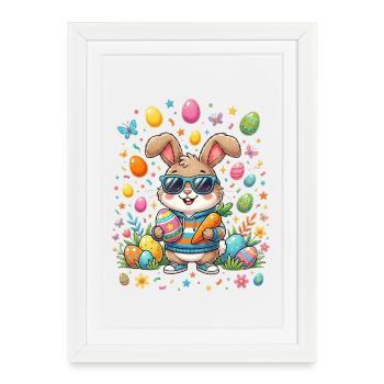 Lunettes de soleil Lapin de Pâques - Affiche encadrée (27 × 37 cm) - blanc - Devant