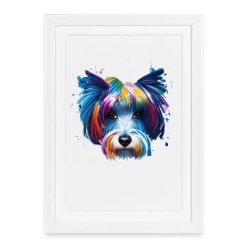 Portrait de chien havanais Art abstrait splash art - Affiche encadrée (27 × 37 cm) - blanc - Devant