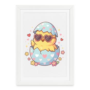 Heart-Egg Chick with Heart Glasses - Framed poster (27 × 37 cm) - white - Front