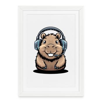 Capybara Gamer With Headset Funny Gaming - Framed poster (27 × 37 cm) - white - Front