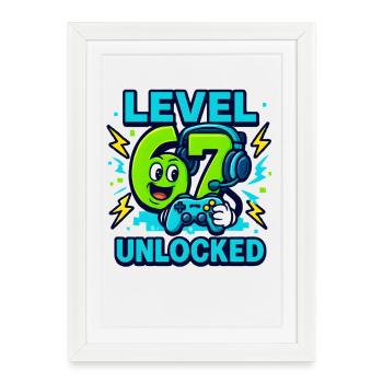 Level 67 Unlocked Six Seven Italian Brainrot Gamer - Framed poster (27 × 37 cm) - white - Front