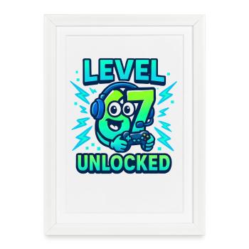 Level 67 Unlocked Six Seven Italian Brainrot Gamer - Framed poster (27 × 37 cm) - white - Front