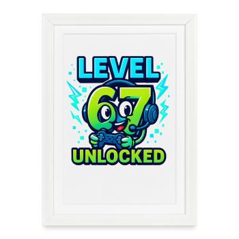 Level 67 Unlocked Six Seven Italian Brainrot Gamer - Framed poster (27 × 37 cm) - white - Front
