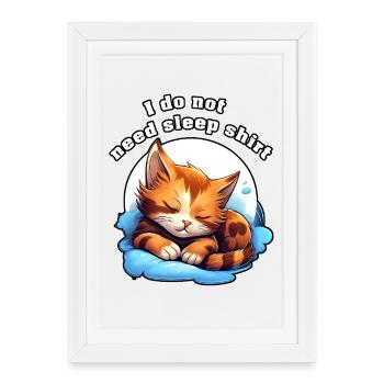 Chat insomniaque sur les nuages Chemise de nuage - Affiche encadrée (27 × 37 cm) - blanc - Devant
