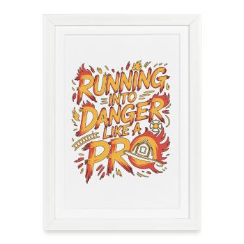 Lieutenant de pompiers en danger Lutte contre les incendies - Affiche encadrée (27 × 37 cm) - blanc - Devant