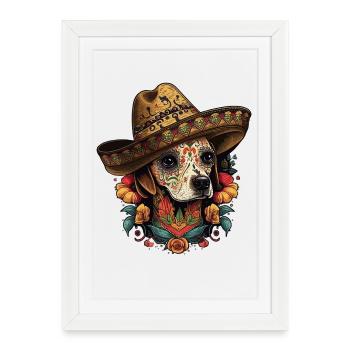 Chien sombrero du crâne de sucre - Affiche encadrée (27 × 37 cm) - blanc - Devant