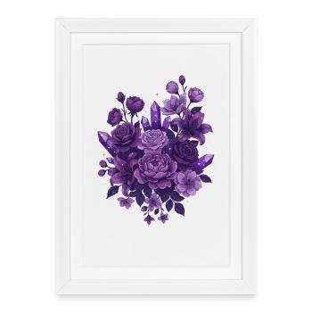 Bouquet de cristaux violets - Affiche encadrée (27 × 37 cm) - blanc - Devant
