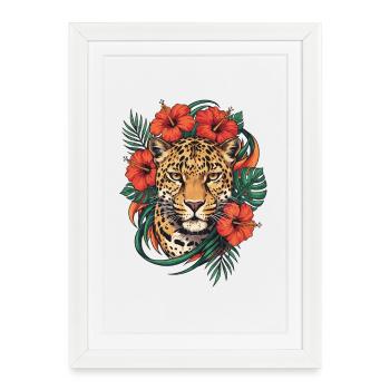 Tête de léopard dans un style tropical - Affiche encadrée (27 × 37 cm) - blanc - Devant